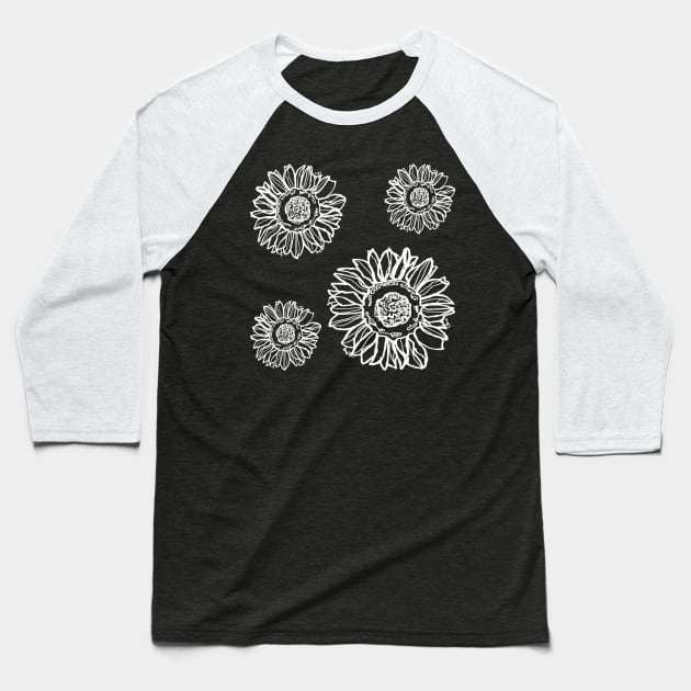 Black and White Sunflower Plant Artwork Baseball T-Shirt by badlydrawnbabe